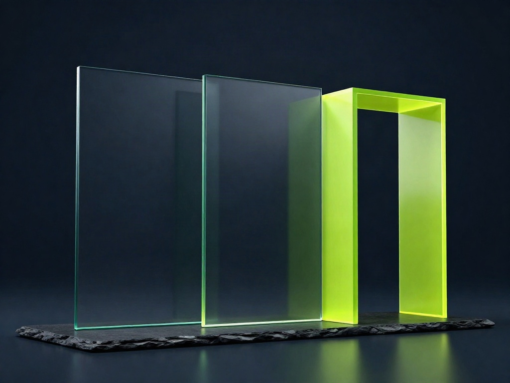 Ascending glass structures and a luminous lime portal, representing a clear path from insight to opportunity